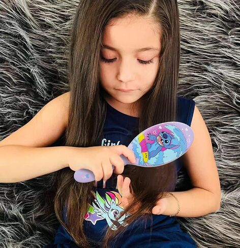 LUV HER Lilo & Stitch Hair Accessory 5 Pcs Set - 1 Regular 9 inch Stitch Hairbrush & 4 Scrunchies - Detangling Brush - Elastic Hair Ties Ropes for Girls, Ages 3+ in Saudi Arabia