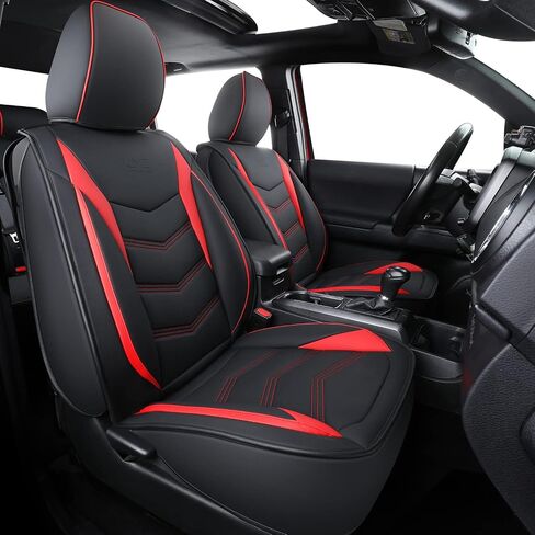 Luckyman Club Tacoma Custom Seat Covers M9 مجموعة كاملة ، FIT 2005-2023 Tacoma Double/Crew Cab SR5 TRD TRD TRD ORNOR ROAD ROAD TRIMS ، مع جلد فو (مجموعة كاملة ، حمراء أسود)) in Kuwait
