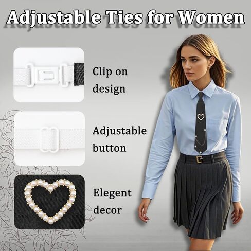 Womens Tie, Adjustable Pre-tied Ties for Women with Artificial Pearls Accessory, Necktie for Casual, Party, Wedding in Saudi Arabia