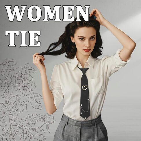 Womens Tie, Adjustable Pre-tied Ties for Women with Artificial Pearls Accessory, Necktie for Casual, Party, Wedding in Saudi Arabia