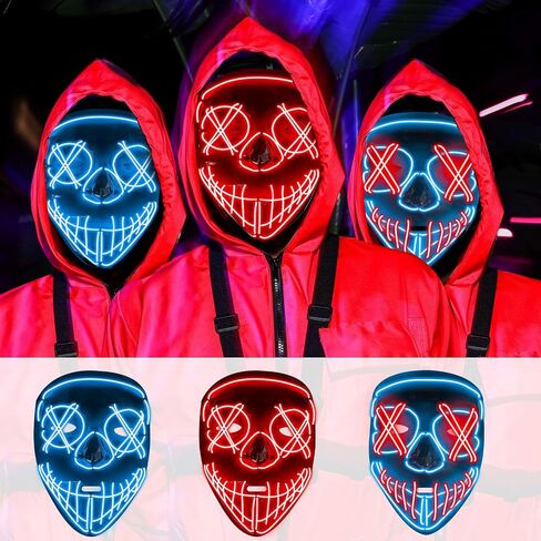 LED Mask Halloween Light Up Purge Mask Glow in the Dark Scary Costumes for Adults Halloween Cosplay Men Gift in Saudi Arabia