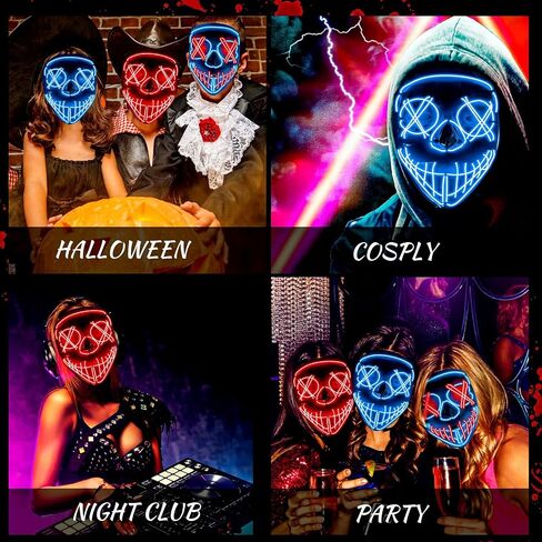LED Mask Halloween Light Up Purge Mask Glow in the Dark Scary Costumes for Adults Halloween Cosplay Men Gift in Saudi Arabia
