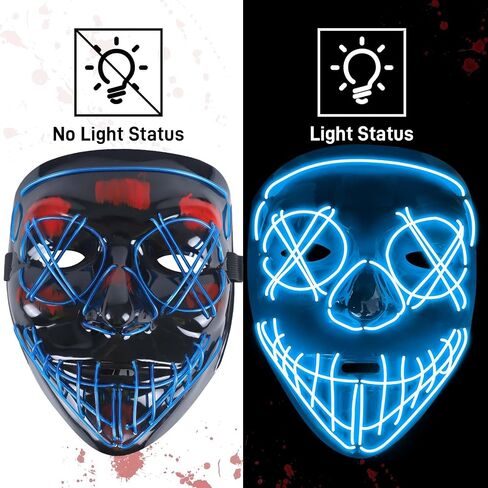 LED Mask Halloween Light Up Purge Mask Glow in the Dark Scary Costumes for Adults Halloween Cosplay Men Gift in Saudi Arabia