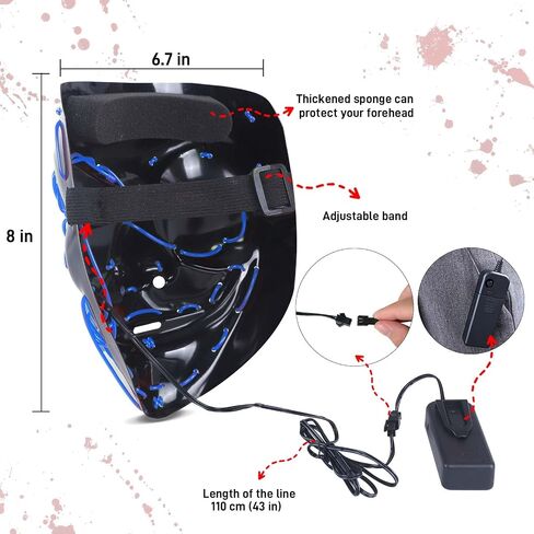 LED Mask Halloween Light Up Purge Mask Glow in the Dark Scary Costumes for Adults Halloween Cosplay Men Gift in Saudi Arabia