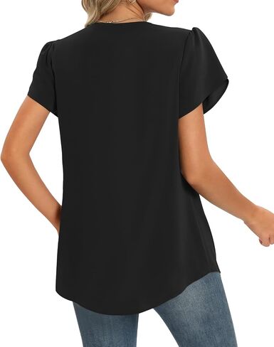 Yincro Womens Summer Dressy Chiffon Blouses V Neck Ruffle Short Sleeve Casual Tunic Tops in Saudi Arabia