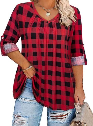 قمم Amrto Plus Size للنساء 3/4 قمصان خامدة من الرقبة VLUES in Kuwait