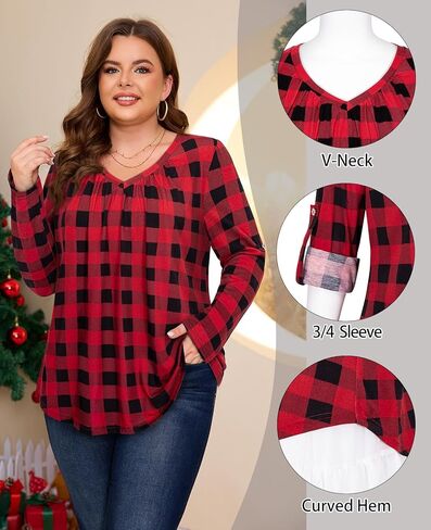 قمم Amrto Plus Size للنساء 3/4 قمصان خامدة من الرقبة VLUES in Kuwait