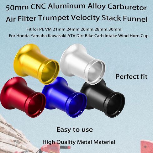 50 ملم كربورات هواء مرشح البوق مسار مسار القمر CNC سبيكة CNC مناسبة ل PE VM 21mm ، 24mm ، 26 مم ، 28 مم ، 30 مم ، لهوندا ياماها كاواساكي ATV الدراجة الترابية كوب كوب كوب من القرن. (أسود) in Saudi Arabia