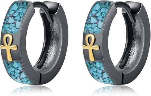 Gothic Hoop Earrings 925 Sterling Silver Black Hoop Earrings Jewelry Birthday Gifts for Men Women in Saudi Arabia
