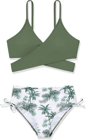 ESHOO Girls Swimsuits Bikini Set 2 Piece Bathing Suit V Neck Criss Cross Swimwear with Chest Pad Swimwear for Teen Girls in Saudi Arabia