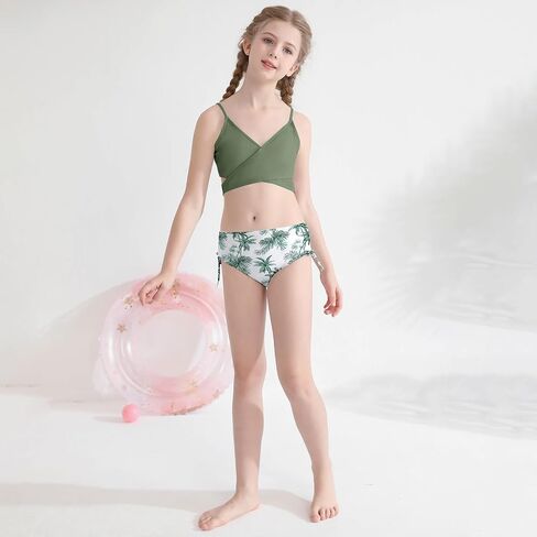 ESHOO Girls Swimsuits Bikini Set 2 Piece Bathing Suit V Neck Criss Cross Swimwear with Chest Pad Swimwear for Teen Girls in Saudi Arabia