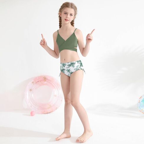 ESHOO Girls Swimsuits Bikini Set 2 Piece Bathing Suit V Neck Criss Cross Swimwear with Chest Pad Swimwear for Teen Girls in Saudi Arabia
