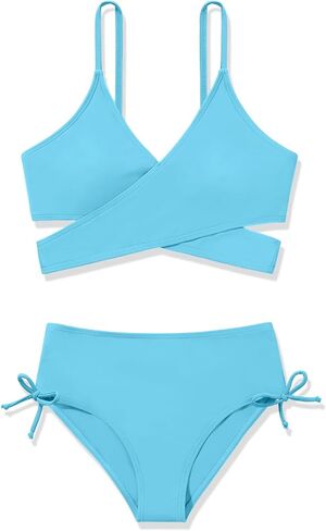 ESHOO Girls Swimsuits Bikini Set 2 Piece Bathing Suit V Neck Criss Cross Swimwear with Chest Pad Swimwear for Teen Girls in Saudi Arabia