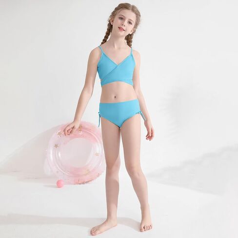 ESHOO Girls Swimsuits Bikini Set 2 Piece Bathing Suit V Neck Criss Cross Swimwear with Chest Pad Swimwear for Teen Girls in Saudi Arabia