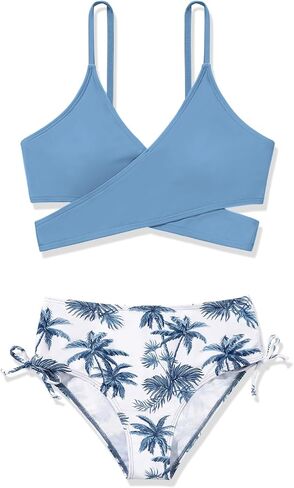 ESHOO Girls Swimsuits Bikini Set 2 Piece Bathing Suit V Neck Criss Cross Swimwear with Chest Pad Swimwear for Teen Girls in Saudi Arabia