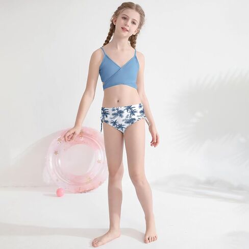 ESHOO Girls Swimsuits Bikini Set 2 Piece Bathing Suit V Neck Criss Cross Swimwear with Chest Pad Swimwear for Teen Girls in Saudi Arabia