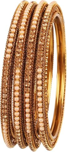 Touchstone "Golden Bangle Collection Indian Bollywood Rhinestone Charming Look Designer Jewelry Bangle Bracelets for Women in Antique Gold Or White Tone in Saudi Arabia