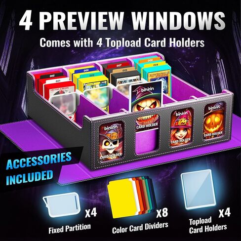 صندوق تخزين بطاقات التداول لشاشة القائد، صندوق سطح السفينة 3000+ MTG مع 4 أدوات تحميل علوية وداعمين للبطاقات، حافظة بطاقات من جلد البولي يوريثان تناسب بطاقات الألعاب السحرية والرياضية MTG Yugioh TCG (أسود ورمادي) in Kuwait