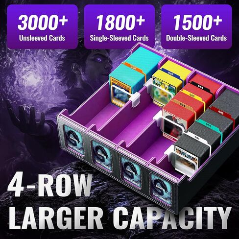 صندوق تخزين بطاقات التداول لشاشة القائد، صندوق سطح السفينة 3000+ MTG مع 4 أدوات تحميل علوية وداعمين للبطاقات، حافظة بطاقات من جلد البولي يوريثان تناسب بطاقات الألعاب السحرية والرياضية MTG Yugioh TCG (أسود ورمادي) in Kuwait
