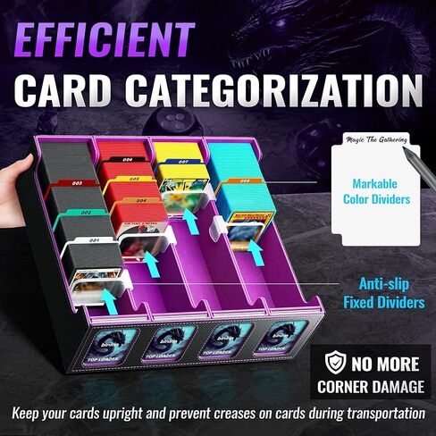 صندوق تخزين بطاقات التداول لشاشة القائد، صندوق سطح السفينة 3000+ MTG مع 4 أدوات تحميل علوية وداعمين للبطاقات، حافظة بطاقات من جلد البولي يوريثان تناسب بطاقات الألعاب السحرية والرياضية MTG Yugioh TCG (أسود ورمادي) in Kuwait