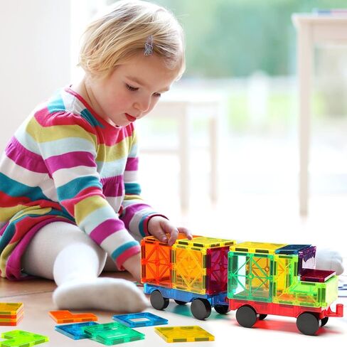 Gemmicc 2 PCS Magnetic Car Set,Magnet Construction Vehicle,Magnet Car Truck Compatible with Magnetic Tiles,STEM Educational Toys for Boys and Girls in Kuwait