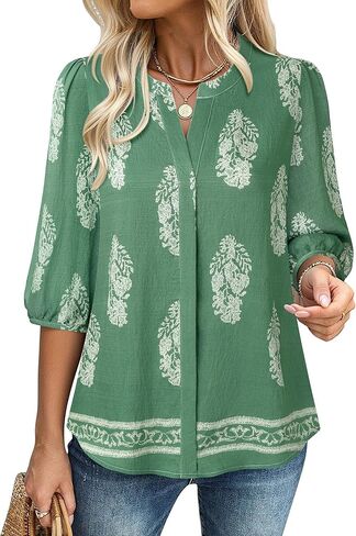 غاهرو نساء الصيف قمم 3/4 نفخة الأكمام V-neck بلوزات غير رسمية بوهو بوهو الأزهار in Kuwait