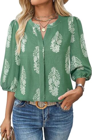 غاهرو نساء الصيف قمم 3/4 نفخة الأكمام V-neck بلوزات غير رسمية بوهو بوهو الأزهار in Kuwait