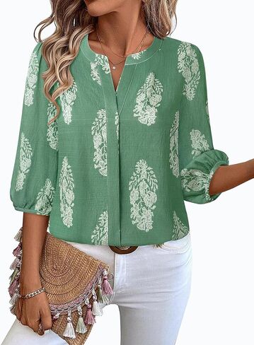 غاهرو نساء الصيف قمم 3/4 نفخة الأكمام V-neck بلوزات غير رسمية بوهو بوهو الأزهار in Kuwait