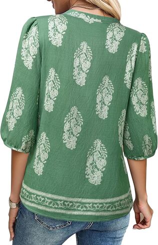 غاهرو نساء الصيف قمم 3/4 نفخة الأكمام V-neck بلوزات غير رسمية بوهو بوهو الأزهار in Kuwait