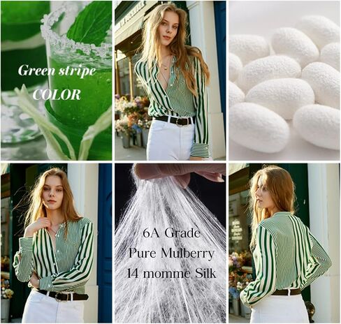 COLD POSH 100% Pure Mulberry Silk Blouse for Women Long Sleeve Button Down Stripe Shirt for Spring/Summer in Saudi Arabia