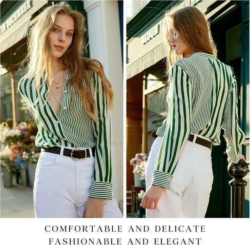 COLD POSH 100% Pure Mulberry Silk Blouse for Women Long Sleeve Button Down Stripe Shirt for Spring/Summer in Saudi Arabia
