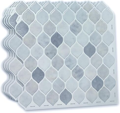 20 Sheets Glossy Peel and Stick Kitchen Backsplash Thicker Design Tile Stickers Self Adhesive Stick on Subway Tile 12" x 6" Bathroom Splashback Water Heat Resistant 3D Wall Tiles Leaf Gray in Saudi Arabia
