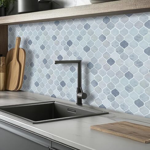 20 Sheets Glossy Peel and Stick Kitchen Backsplash Thicker Design Tile Stickers Self Adhesive Stick on Subway Tile 12" x 6" Bathroom Splashback Water Heat Resistant 3D Wall Tiles Leaf Gray in Saudi Arabia