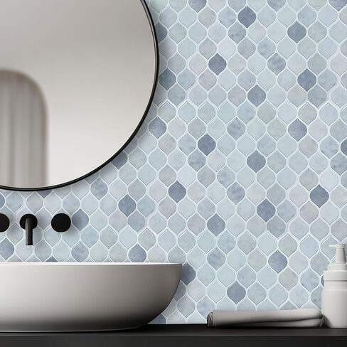 20 Sheets Glossy Peel and Stick Kitchen Backsplash Thicker Design Tile Stickers Self Adhesive Stick on Subway Tile 12" x 6" Bathroom Splashback Water Heat Resistant 3D Wall Tiles Leaf Gray in Saudi Arabia