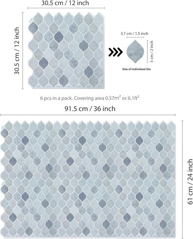 20 Sheets Glossy Peel and Stick Kitchen Backsplash Thicker Design Tile Stickers Self Adhesive Stick on Subway Tile 12" x 6" Bathroom Splashback Water Heat Resistant 3D Wall Tiles Leaf Gray in Saudi Arabia
