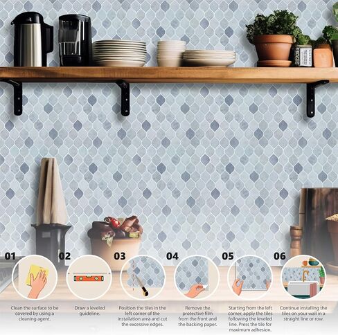 20 Sheets Glossy Peel and Stick Kitchen Backsplash Thicker Design Tile Stickers Self Adhesive Stick on Subway Tile 12" x 6" Bathroom Splashback Water Heat Resistant 3D Wall Tiles Leaf Gray in Saudi Arabia