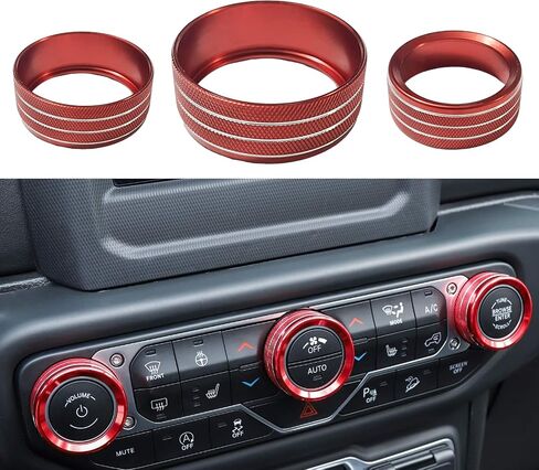 3PCS AC Air Conditioner Switch Button Knob Cover, Aluminum Alloy Trim Radio Volume Control Knob Ring, Car Interior Accessories for Dodge Challenger Jeep Grand Cherokee Chrysler(Black) in Saudi Arabia