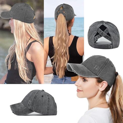 2 عبوات ذيل حصان Criss Cross Hat Baseball Cap Capted Ponytail Hat High Messy Messy Bun Trucker Ponycap in Saudi Arabia