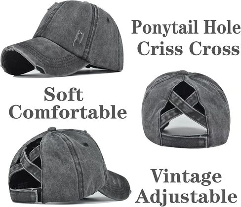 2 عبوات ذيل حصان Criss Cross Hat Baseball Cap Capted Ponytail Hat High Messy Messy Bun Trucker Ponycap in Saudi Arabia
