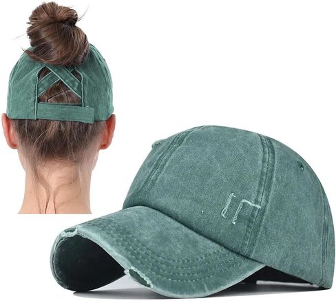 2 عبوات ذيل حصان Criss Cross Hat Baseball Cap Capted Ponytail Hat High Messy Messy Bun Trucker Ponycap in Saudi Arabia