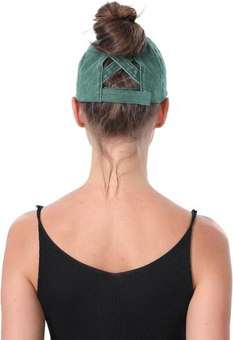 2 عبوات ذيل حصان Criss Cross Hat Baseball Cap Capted Ponytail Hat High Messy Messy Bun Trucker Ponycap in Saudi Arabia
