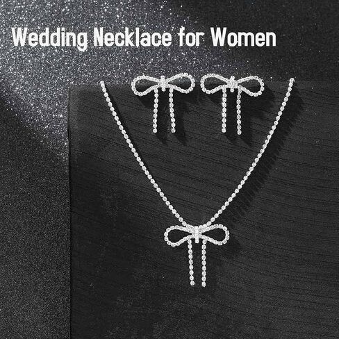 Aukmla Rhinestone Bow Jewelry Set Silver Bowknot Netlace Conclace Terring Sets Prom Prom Wedding Costume Stelaces for Women in Kuwait