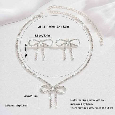 Aukmla Rhinestone Bow Jewelry Set Silver Bowknot Netlace Conclace Terring Sets Prom Prom Wedding Costume Stelaces for Women in Kuwait