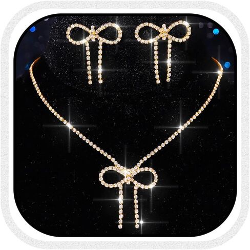 Aukmla Rhinestone Bow Jewelry Set Silver Bowknot Netlace Conclace Terring Sets Prom Prom Wedding Costume Stelaces for Women in Kuwait