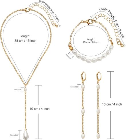 AILUOR Gold Jewelry Set for Women - 14K Gold Plated Pearl Necklace & Earring Set with Drop Earrings, Bracelets, Choker Necklace - Dainty Wedding Pearl Jewelry in Saudi Arabia