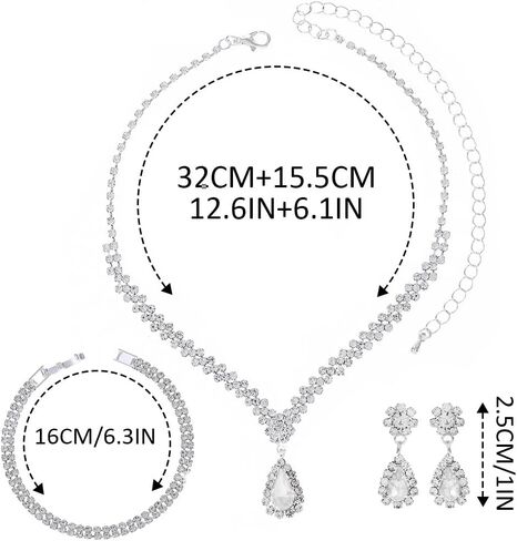 Aukmla Crystal Bride Wedding Jewelry Set Silver Rhinestones Bridal Necklaces Earrings Bracelet Sets Prom Jewelry for Women and Brides in Kuwait