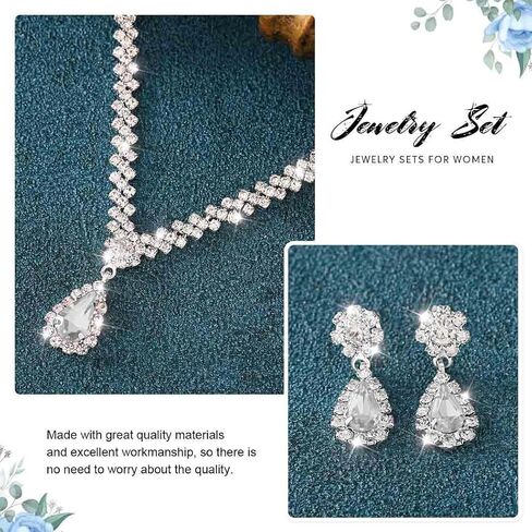 Aukmla Crystal Bride Wedding Jewelry Set Silver Rhinestones Bridal Necklaces Earrings Bracelet Sets Prom Jewelry for Women and Brides in Kuwait