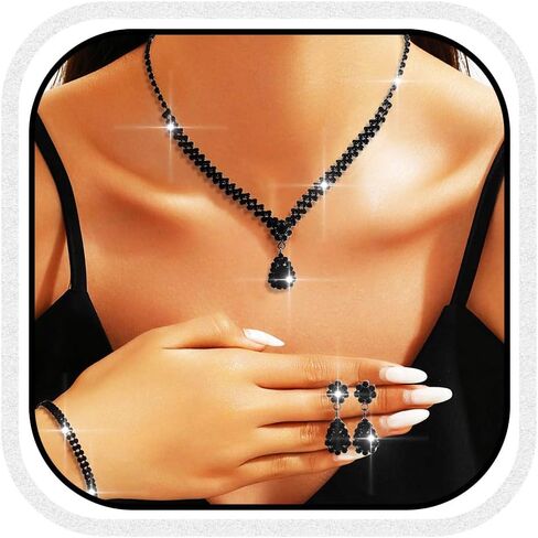 Aukmla Crystal Bride Wedding Jewelry Set Silver Rhinestones Bridal Necklaces Earrings Bracelet Sets Prom Jewelry for Women and Brides in Saudi Arabia