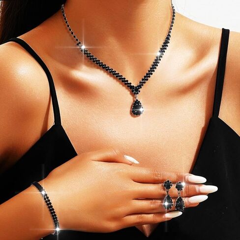 Aukmla Crystal Bride Wedding Jewelry Set Silver Rhinestones Bridal Necklaces Earrings Bracelet Sets Prom Jewelry for Women and Brides in Saudi Arabia