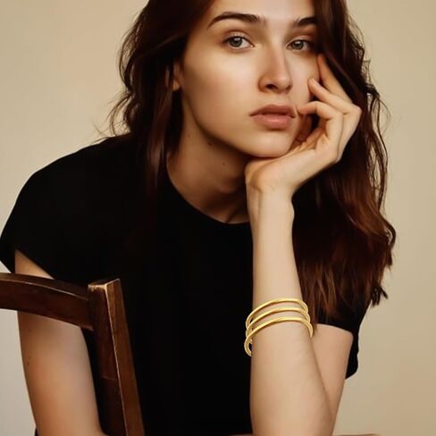 ybmycm 3 حزمة سوار الإسورة الذهبية للنساء الكلاسيكية خفيفة الوزن تكديس سوار الفولاذ المقاوم للصدأ 18K الذهب مطلي الأساور المفتوحة الهدية المجوهرات in Kuwait